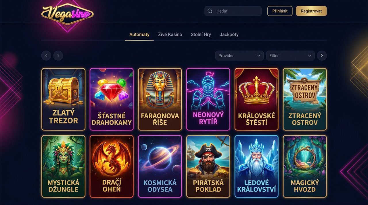 Ukázka herní nabídky online kasina Vegasino