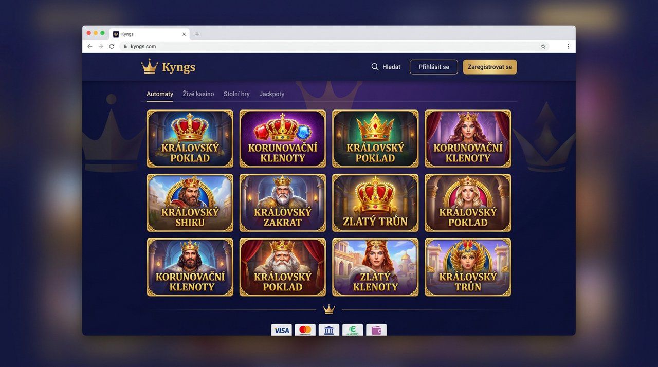 Ukázka hlavní stránky online kasina Kyngs